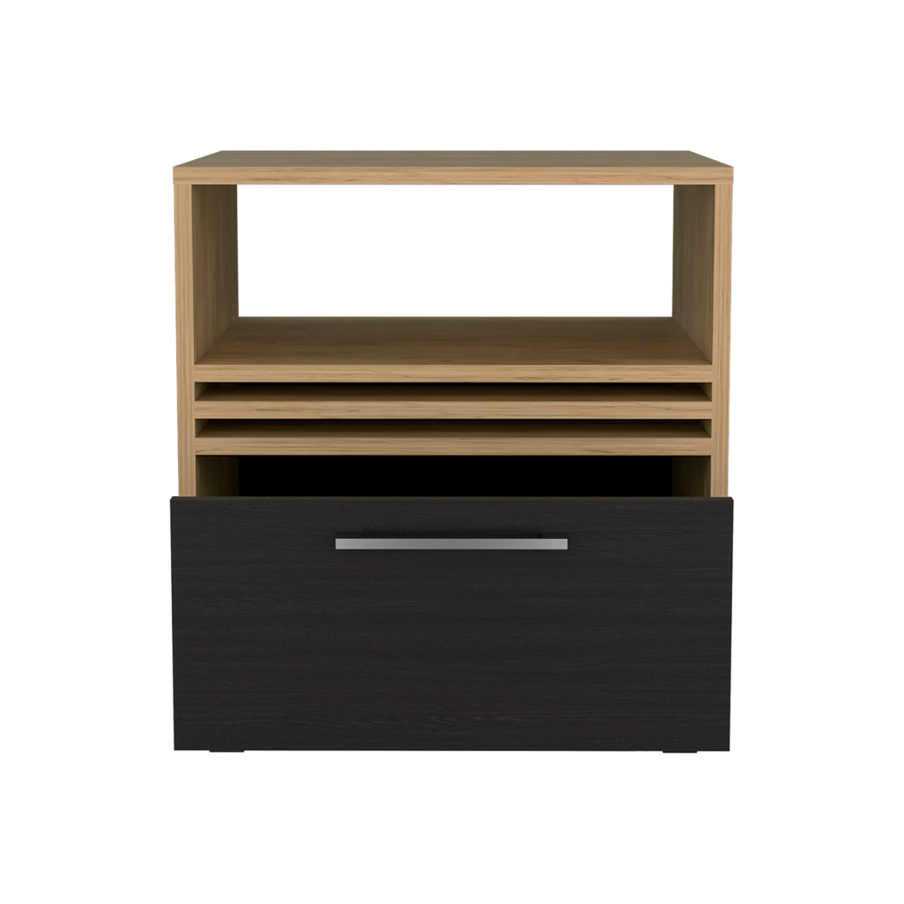 English Elm Nightstand, Mobile 1-Drawer with Shelf in Natural Oak & Black — Sustainable Engineered Wood, Compact Design B097P262382