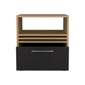 English Elm Nightstand, Mobile 1-Drawer with Shelf in Natural Oak & Black — Sustainable Engineered Wood, Compact Design B097P262382