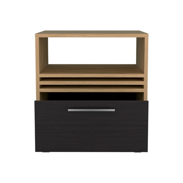 English Elm Nightstand, Mobile 1-Drawer with Shelf in Natural Oak & Black — Sustainable Engineered Wood, Compact Design B097P262382