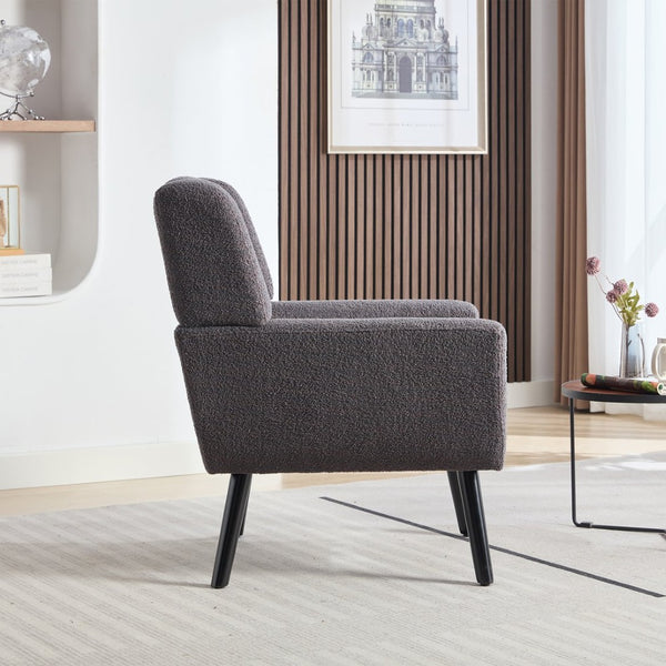 English Elm Modern Pu Leather Ergonomic Accent Chair with Padded Arms and Matte Black Legs Grey W676P172469
