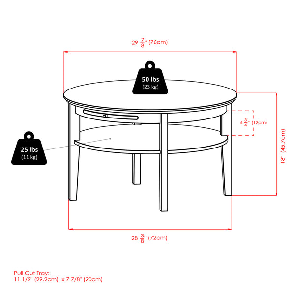 Winsome Wood Amelia Round Espresso Coffee Table With Removable Pull-out Tray & Ample Storage Shelf Space Espresso Solid Wood 92232-winsome-wood