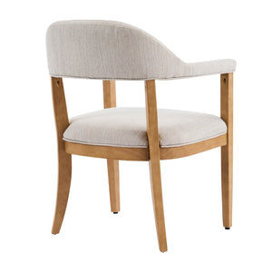 English Elm Wood Frame Upholstered Dining Chairs Set of 2 Curved Back Rubberwood Armrest Seating Beige,Natural N768P389407N