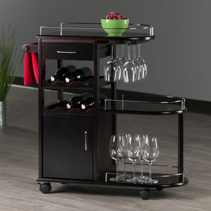 Winsome Wood Jimmy Entertainment Cart - Stylish Espresso Bar Cart With Wine Storage, Glass Holder & Wheels Espresso Solid ,Composite Wood 92235-winsome-wood
