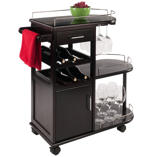 Winsome Wood Jimmy Entertainment Cart - Stylish Espresso Bar Cart With Wine Storage, Glass Holder & Wheels Espresso Solid ,Composite Wood 92235-winsome-wood