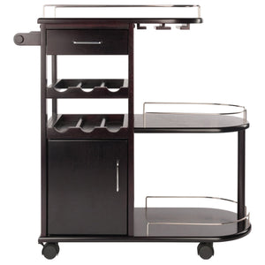 Winsome Wood Jimmy Entertainment Cart - Stylish Espresso Bar Cart With Wine Storage, Glass Holder & Wheels Espresso Solid ,Composite Wood 92235-winsome-wood