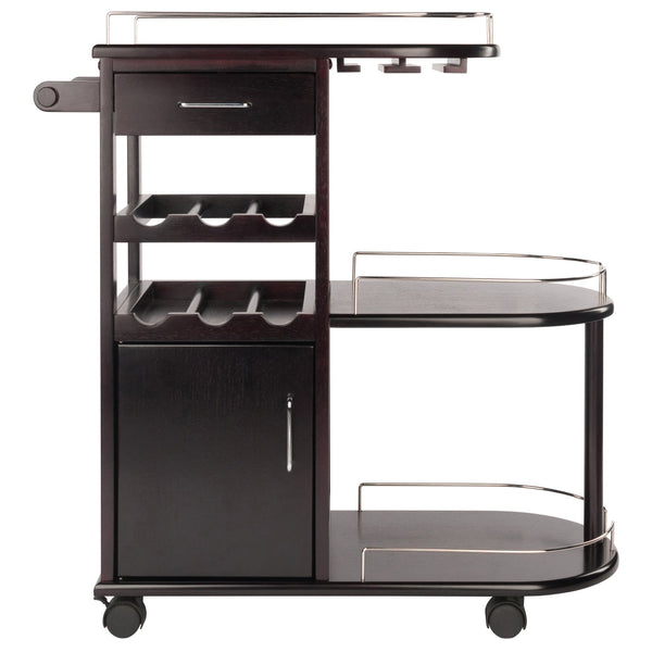 Winsome Wood Jimmy Entertainment Cart - Stylish Espresso Bar Cart With Wine Storage, Glass Holder & Wheels Espresso Solid ,Composite Wood 92235-winsome-wood