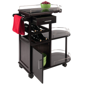 Winsome Wood Jimmy Entertainment Cart - Stylish Espresso Bar Cart With Wine Storage, Glass Holder & Wheels Espresso Solid ,Composite Wood 92235-winsome-wood