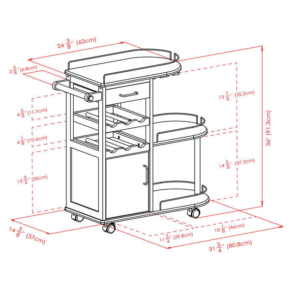 Winsome Wood Jimmy Entertainment Cart - Stylish Espresso Bar Cart With Wine Storage, Glass Holder & Wheels Espresso Solid ,Composite Wood 92235-winsome-wood