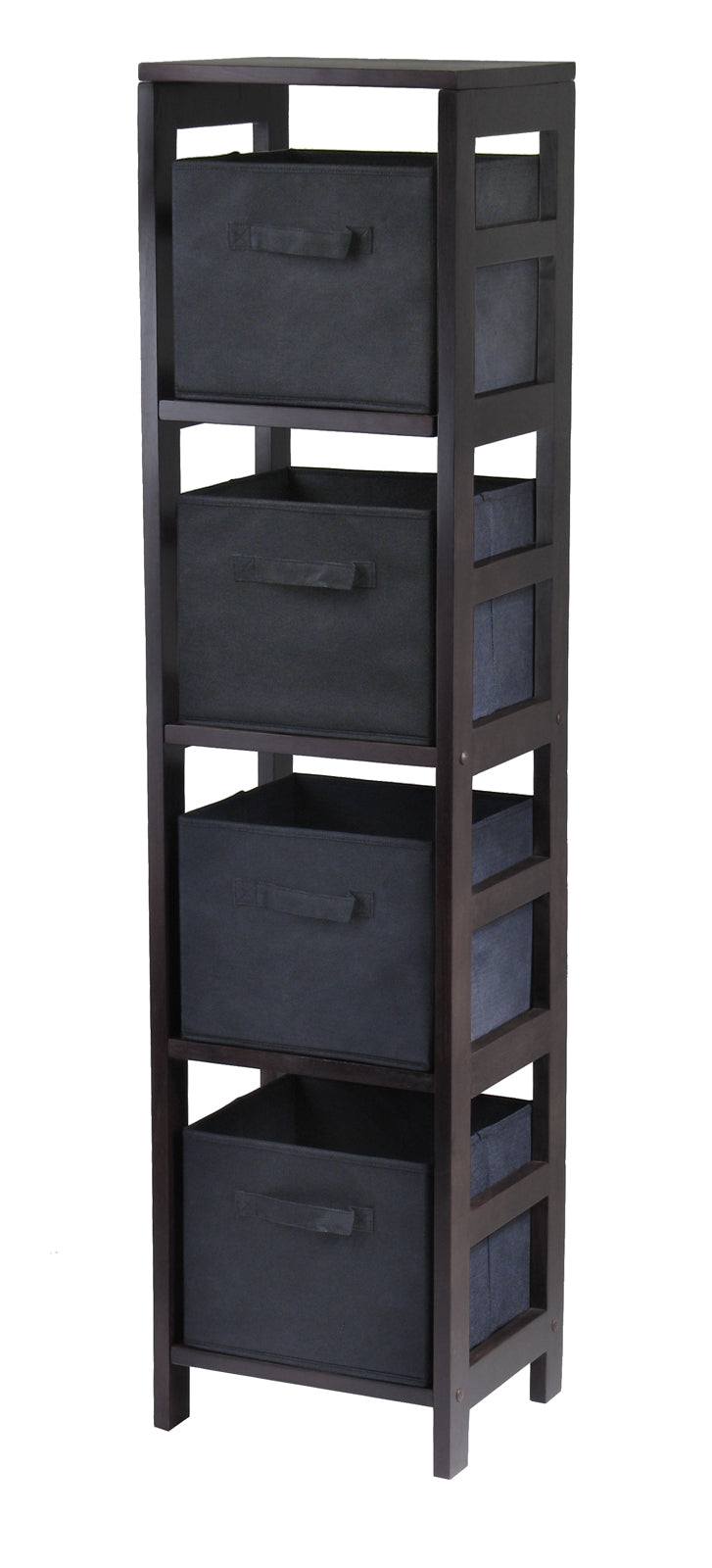 Winsome Wood Capri 5-piece Narrow Storage Shelf With 4 Foldable Baskets – Stylish Organization For Every Room! Espresso Solid Wood 92241-winsome-wood