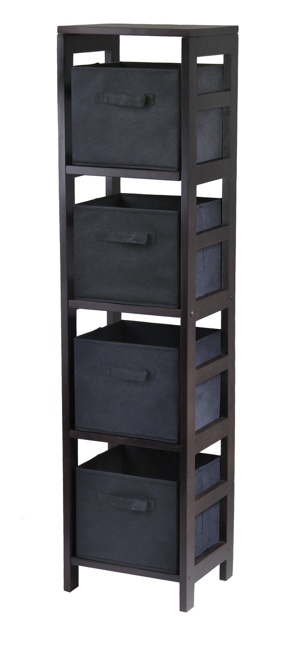 Winsome Wood Capri 5-piece Narrow Storage Shelf With 4 Foldable Baskets – Stylish Organization For Every Room! Espresso Solid Wood 92241-winsome-wood