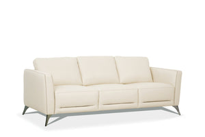 English Elm Malaga Italian Top Grain Leather Sofa with Track Arms and Chrome Legs for Modern Living Cream B2726P498542