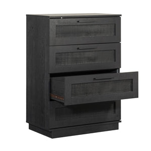 English Elm 4-Drawer Chest In Sleek Black Finish - Stylish Storage Solution For Bedrooms & Living Areas, Easy Assembly B356P402759