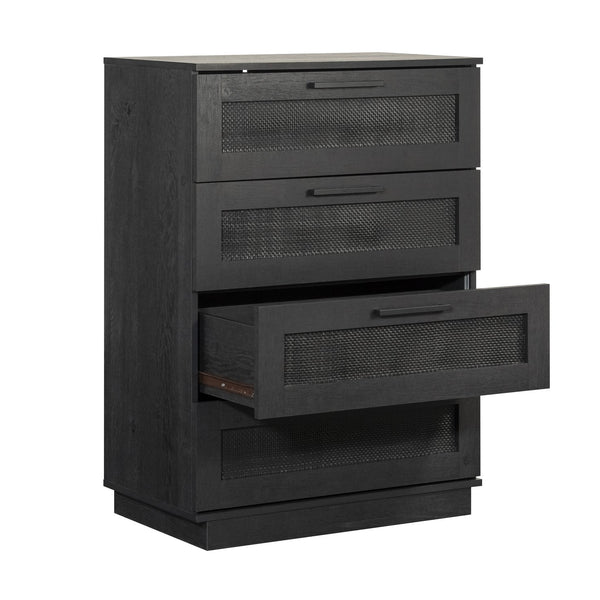 English Elm 4-Drawer Chest In Sleek Black Finish - Stylish Storage Solution For Bedrooms & Living Areas, Easy Assembly B356P402759