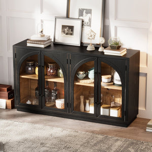 English Elm Trexm Arched Glass Door Buffet Sideboard Oak Veneer Storage Cabinet for Dining Room Black XW000021AAB-2026