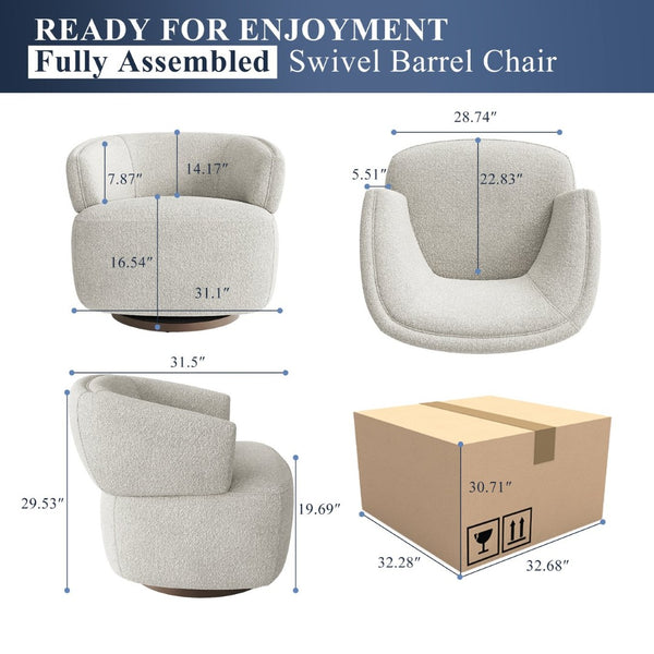 English Elm Wivel Oversized Swivel Barrel Accent Chair with 360 Degree Base for Living Room Beige B082P232937