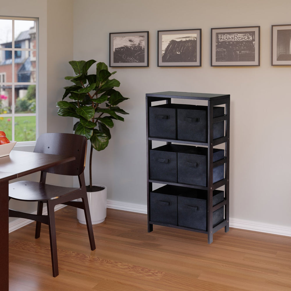 Winsome Wood Capri 7-piece Storage Shelf Set With 6 Foldable Fabric Baskets For Stylish Organization & Space-saving Espresso Solid Wood 92251-winsome-wood