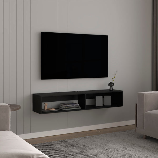 English Elm TV Stand engineered wood with 2 shelves, compact modern oak finish, durable storage, eco certified quality Black 64.57 L x 17.72 W x 3.54 H B097P250856