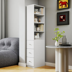 English Elm 70.87" H Modern Wooden Tall Storage Cabinet - 4-Tier Display Shelf & 3 Drawers For Stylish Organization W331P281205