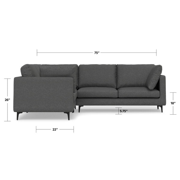 English Elm Ava Handcrafted Mid-Century Corner Sectional Sofa with Eco Performance Fabric, Seats 5 Comfortably Gray B136P199286