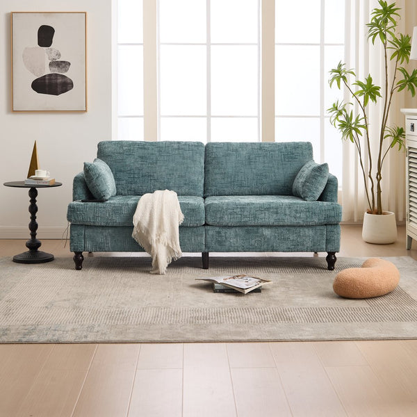 English Elm Modern chenille 2-seater sofa with LED, USB charging, storage pocket, solid wood legs, durable comfort Lake Blue W395P318545
