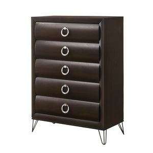 English Elm Tablita Dark Merlot Finish Chest with 5 Curved Drawers, Felt-Lined Top, Kenlin Glides, V-Legs B2726P261875