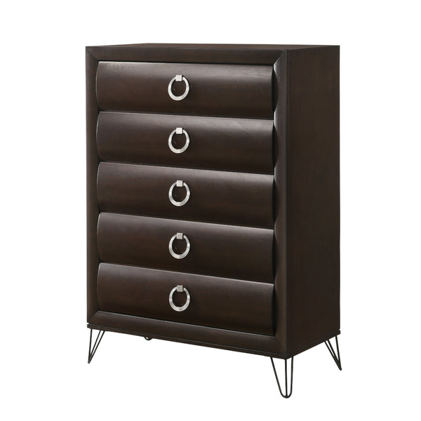 English Elm Tablita Dark Merlot Finish Chest with 5 Curved Drawers, Felt-Lined Top, Kenlin Glides, V-Legs B2726P261875