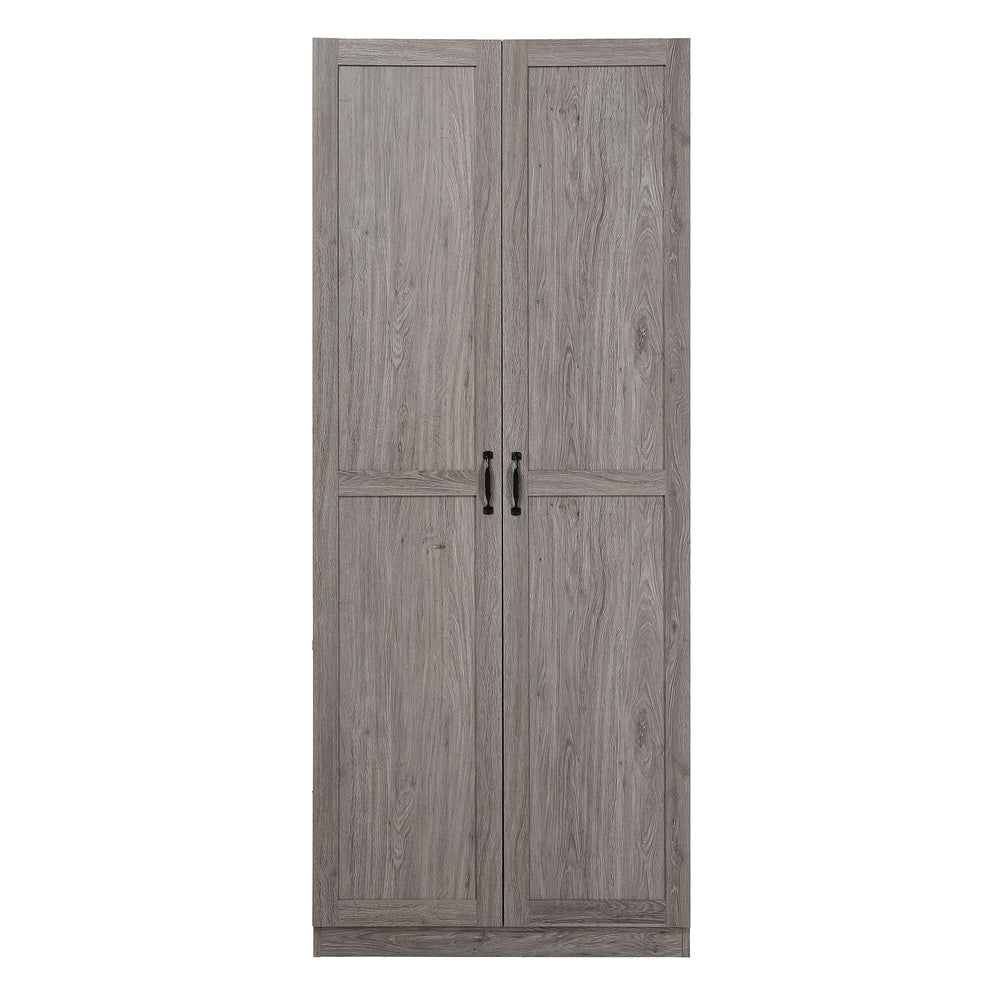 English Elm Cornelia Grey Storage Cabinet 71" Tall MDF with 6 Adjustable Shelves, Soft-Close Doors & Mop Base B365P397854