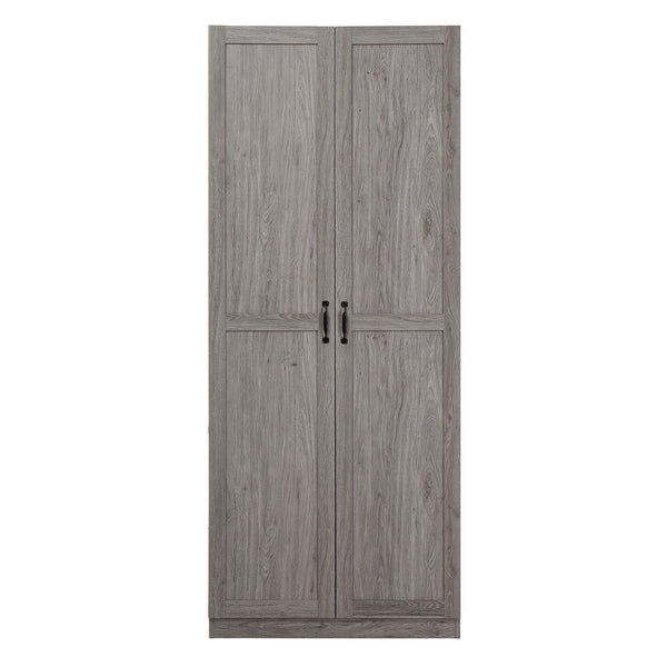 English Elm Cornelia Grey Storage Cabinet 71" Tall MDF with 6 Adjustable Shelves, Soft-Close Doors & Mop Base B365P397854
