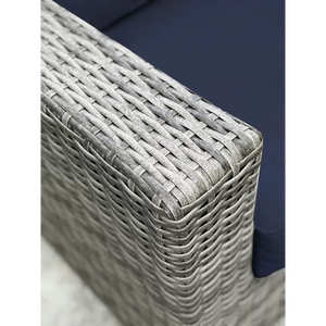 English Elm Wicker Club Chair with Sunbrella Cushions in Mixed Gray Wicker, Aluminum Frame, Weatherproof Comfort B120S00005