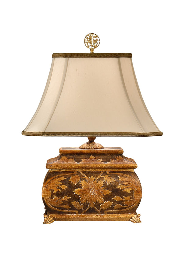 Wildwood Gold Box Lamp Handcrafted Wood & Faux-Wood Table Lamp With Bronze-Gold Accents For Warm Ambient Light 9227