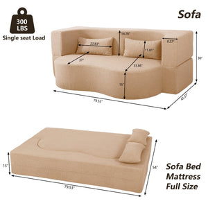 English Elm 2-in-1 Convertible Sofa Bed - Full Size Folding Loveseat with Plush Teddy Fabric, No Assembly Needed Apricot W3163P322892