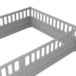 English Elm Full Montessori Floor Bed Frame For Kids - Secure, Low-Profile Design In Gray For Safe Play & Sleep W1858P164934