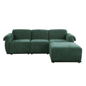 English Elm 102 Inch Linen Modular Sectional Sofa with Hidden Storage and Cloud Cushion Comfort Green W1099S00198