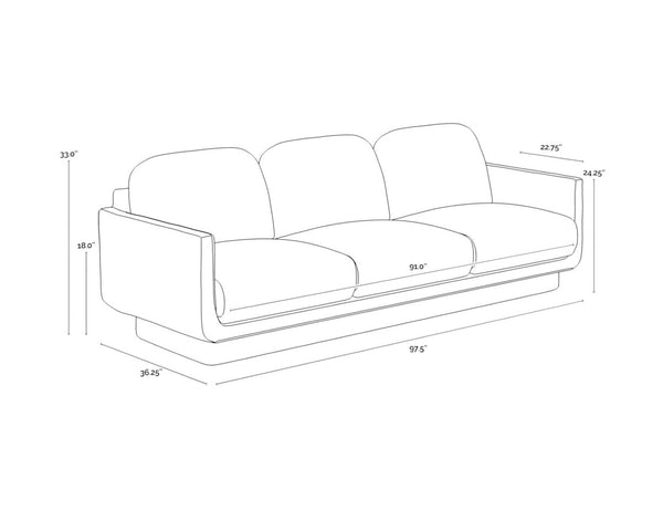 Sunpan EVERTON Sofa - Retro-Inspired Meg Dark Brown Design with Plush Cushions for Ultimate Comfort 111511