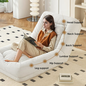 English Elm Bean High-Density Sponge Bean Bag Sofa with Waist Support, Linen White Ergonomic Lounger for Adults T3623P409175