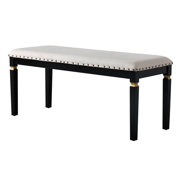 English Elm 6-Piece Kitchen Dining Set with 60" Rectangular Table, Tufted High-Back Chairs & Bench, Durable Wood Black N752S001080B