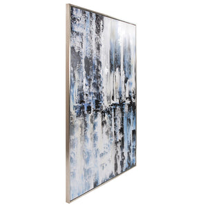 Howard Elliott Black & White Test Hand Painted Canvas Art - Vintage Print Inspired With Silver & Blue Accents Blue Canvas ,Wood 92278-howard-elliott