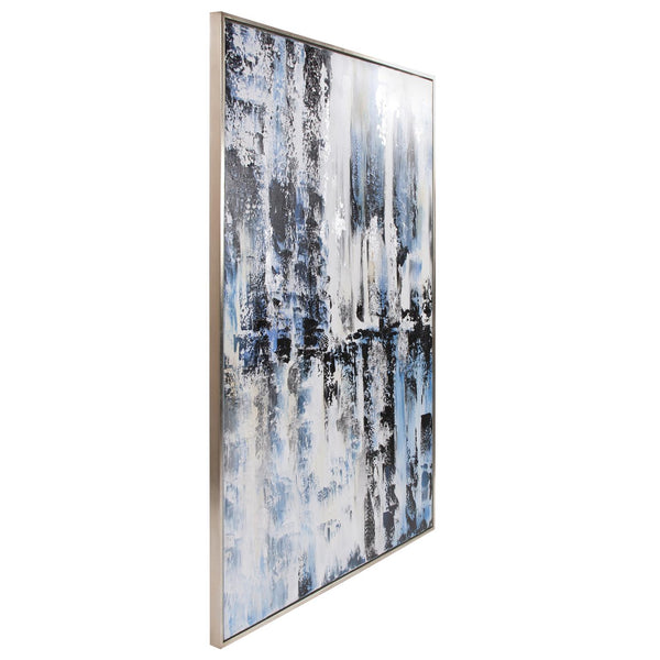 Howard Elliott Black & White Test Hand Painted Canvas Art - Vintage Print Inspired With Silver & Blue Accents Blue Canvas ,Wood 92278-howard-elliott
