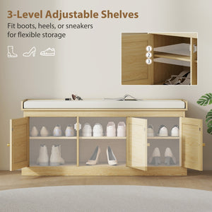 English Elm Homcom Entryway Storage Bench Padded Linen Seat Dual Cabinets White Mdf Hallway W2225P485637