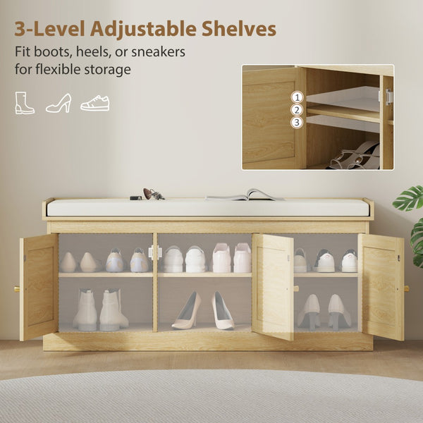 English Elm Homcom Entryway Storage Bench Padded Linen Seat Dual Cabinets White Mdf Hallway W2225P485637