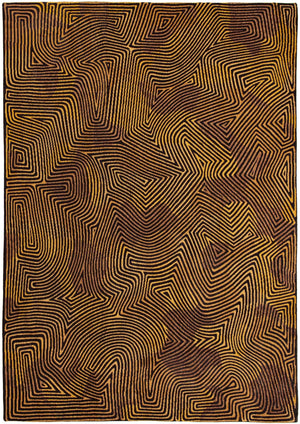 Louis de Pootere Meditation Coral 100% PET Poly Mechanically Woven Jacquard Flatweave Contemporary / Modern Rug Black Gold 4'7"