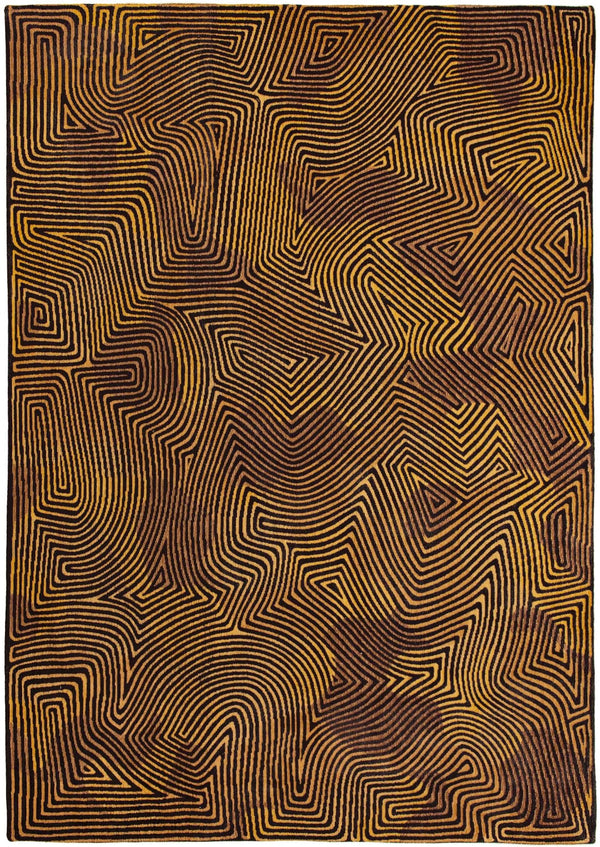 Louis de Pootere Meditation Coral 100% PET Poly Mechanically Woven Jacquard Flatweave Contemporary / Modern Rug Black Gold 4'7"