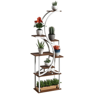English Elm Outsunny 8 Tier S Shaped Fir Wood Plant Stand Carbonized Steel Frame Corner Shelf W2225P485567