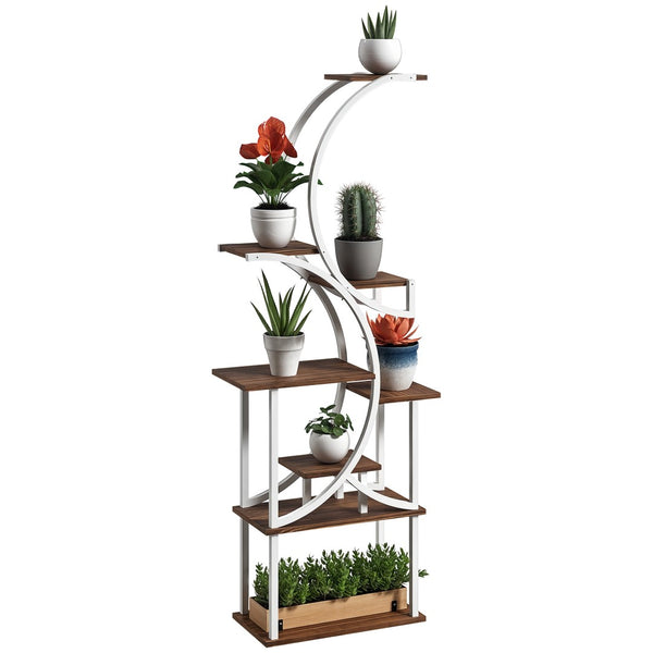 English Elm Outsunny 8 Tier S Shaped Fir Wood Plant Stand Carbonized Steel Frame Corner Shelf W2225P485567