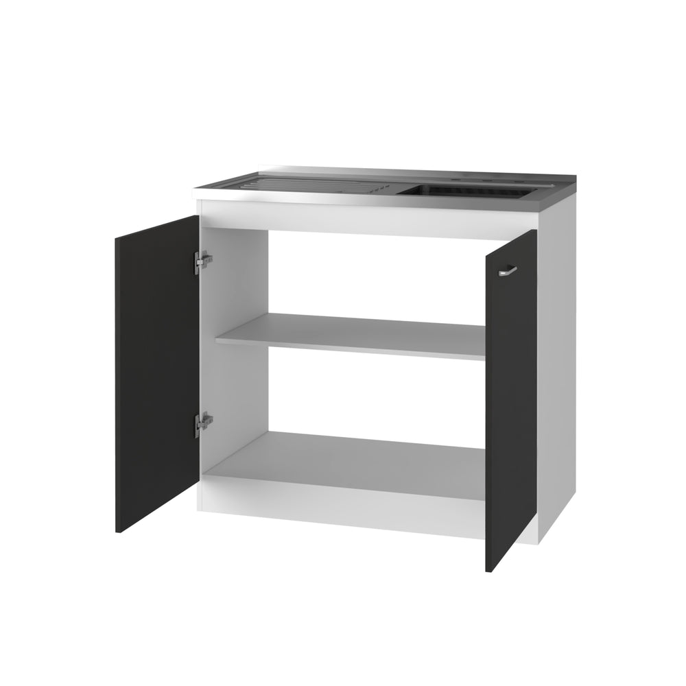 English Elm Oklahoma Utility Sink Cabinet with Integrated Stainless Steel Countertop, Double Door Storage Vanity B128S00033
