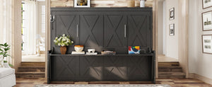 English Elm Queen Murphy Bed with Fold Down Desk Led Lighting and Usb Port for Home Office Dark Gray W1580S00457