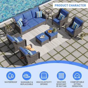 English Elm Jb Nine Piece Outdoor Patio Set Pe Wicker Modular Sofa Swivel Chairs and Side Tables W5382S00013