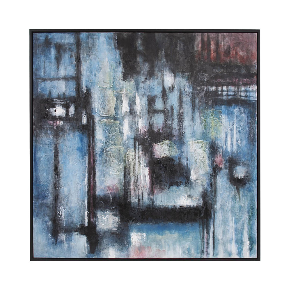 Howard Elliott Night Inspired Hand-painted Abstract Art - Captivating City Lights & Rain Reflections On Canvas Blue Canvas ,Wood 92280-howard-elliott