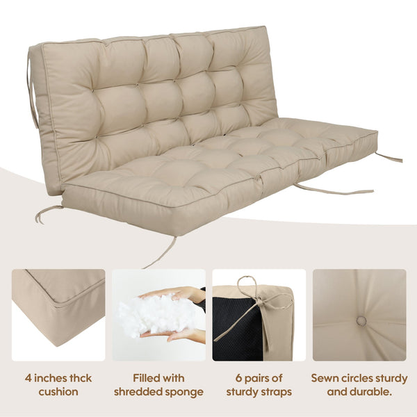 English Elm Swing 55x40 Outdoor Swing Seat Cushion Set, Waterproof Thick 4-5" Sponge Back & Bench Pad with Ties for Patio Furniture Comfort and Durable Support khaki W419P311809