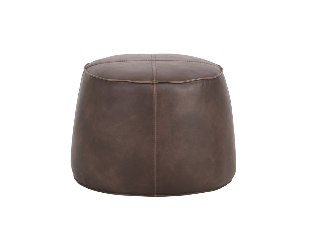 Sunpan Mitchell Ottoman - Stylish Round Faux Leather Accent Piece with Decorative Handle for Any Space Havana Dark Brown